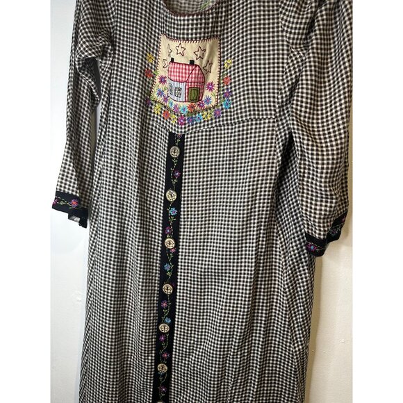 Vintage Whimsical Cottagecore Dress S/M Embroidered Gingham Vintage Prairie Y2K - Picture 6 of 11